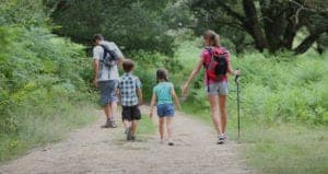 A family hiking in the Smoky Mountains