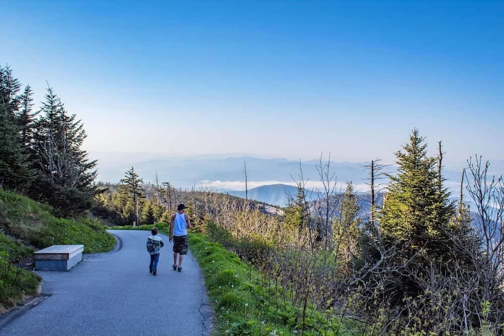 father and son hiking to clingmans dome