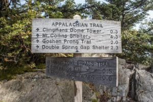 Appalachian Trail sign near Clingmans Dome